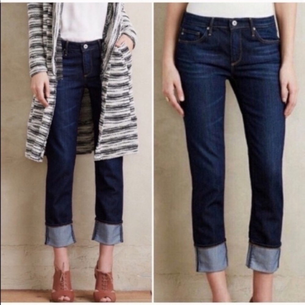AG Adriano Goldschmied Blue The Stevie Cuff Slim Straight Cuffed Jeans Size 30
